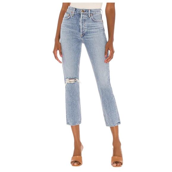 Agolde Riley High Rise Straight Crop Light Blue Wash Women 29 - Picture 1 of 8